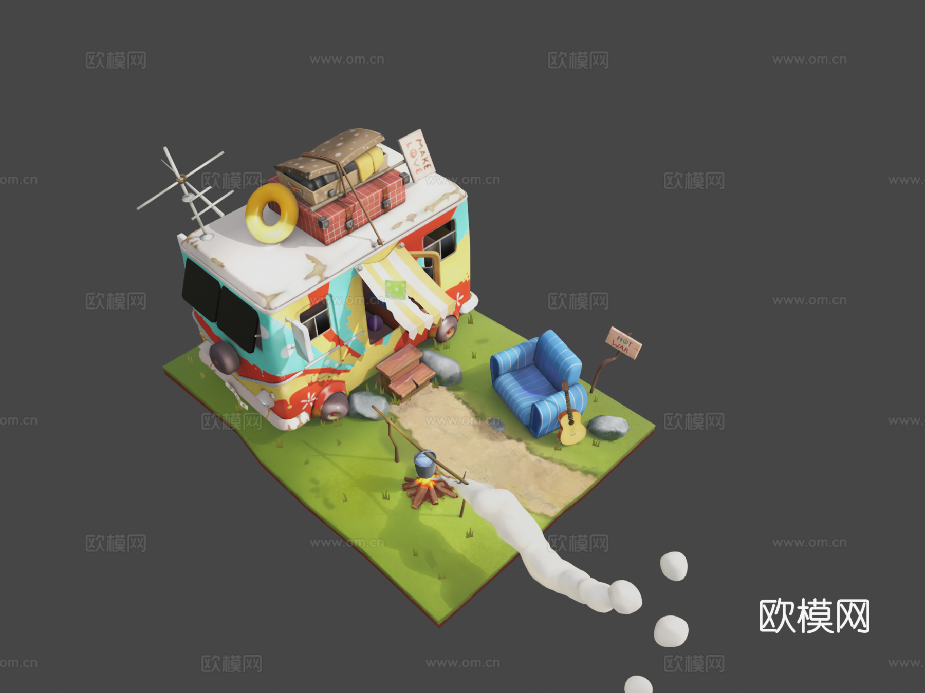 嬉皮士移动车su模型