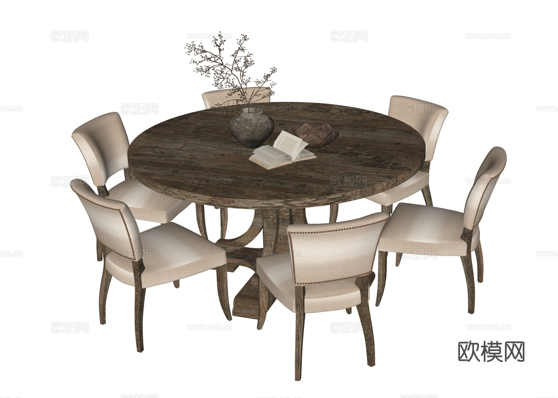 侘寂风餐桌椅su模型