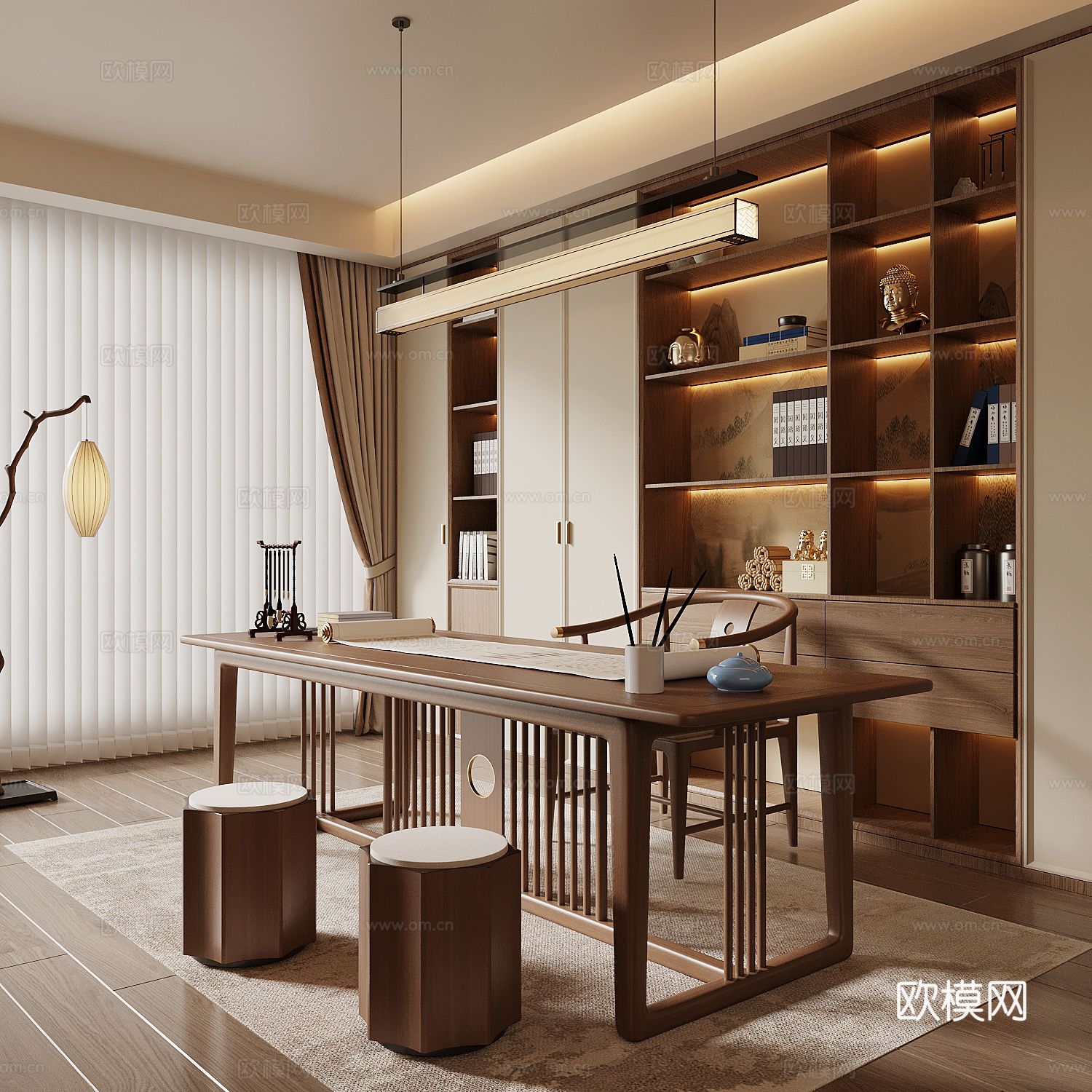 新中式书房su模型
