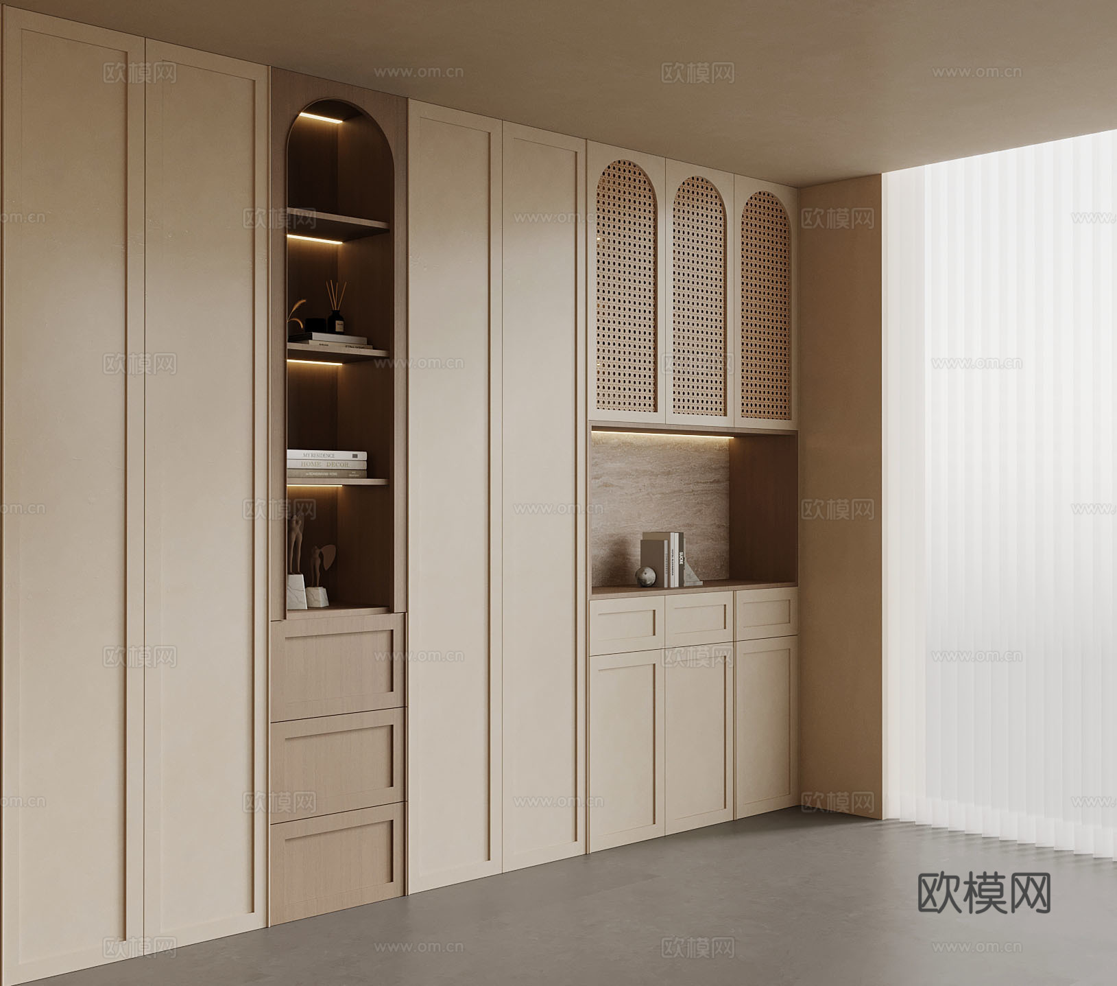 中古风书柜 书桌椅 侘寂风书柜su模型