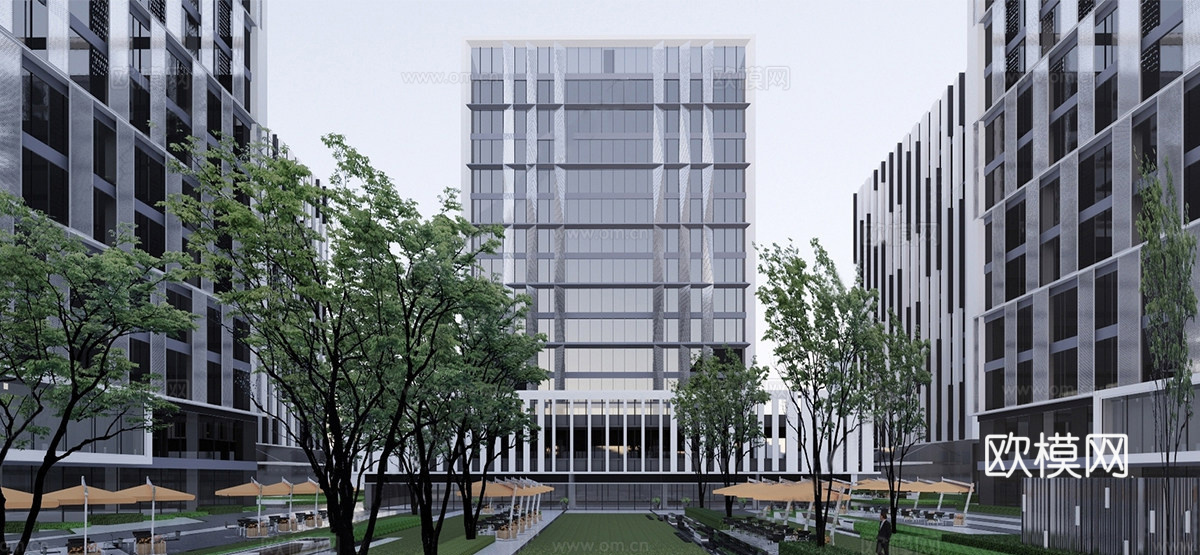 现代办公景观 商业办公景观 办公楼su模型