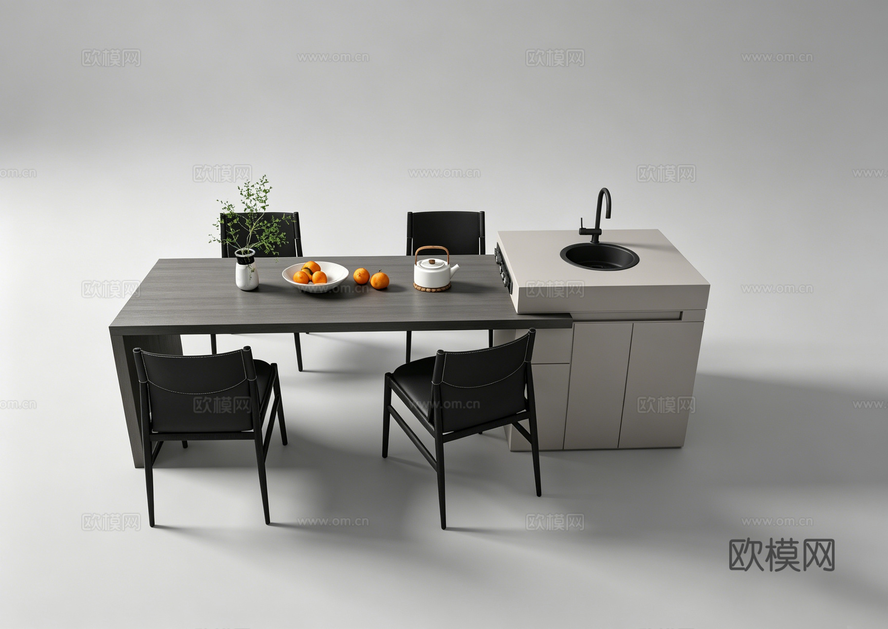 现代岛台餐桌su模型