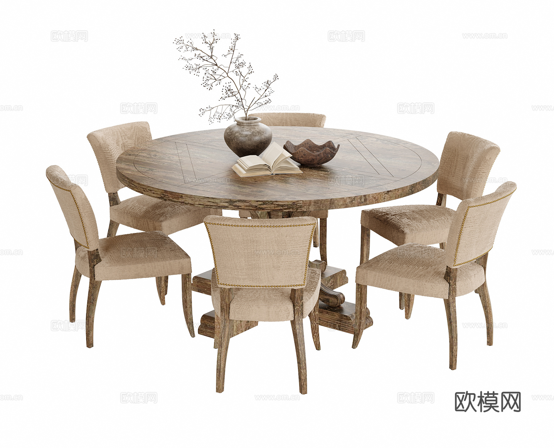 侘寂风餐桌椅su模型