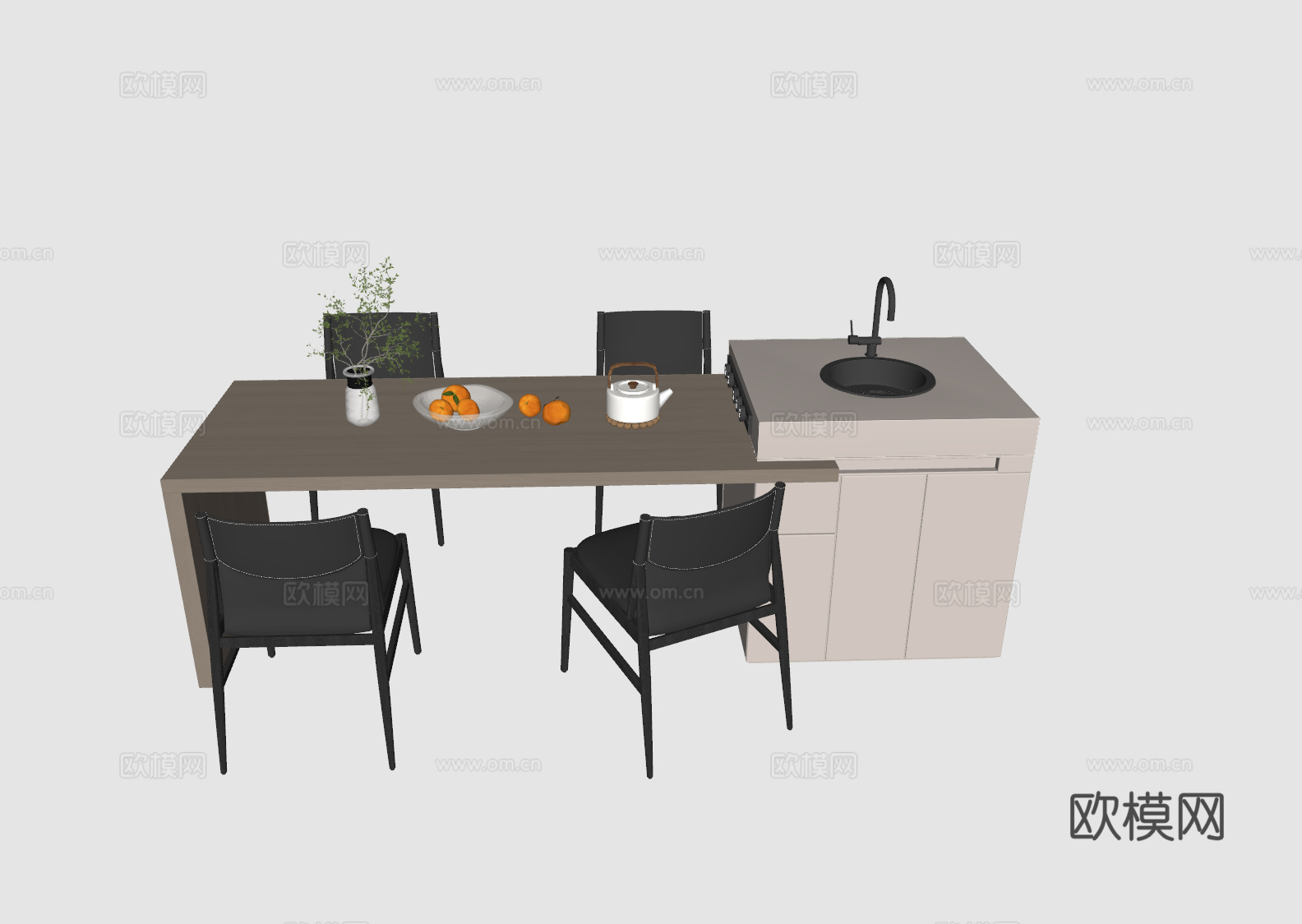 现代岛台餐桌su模型