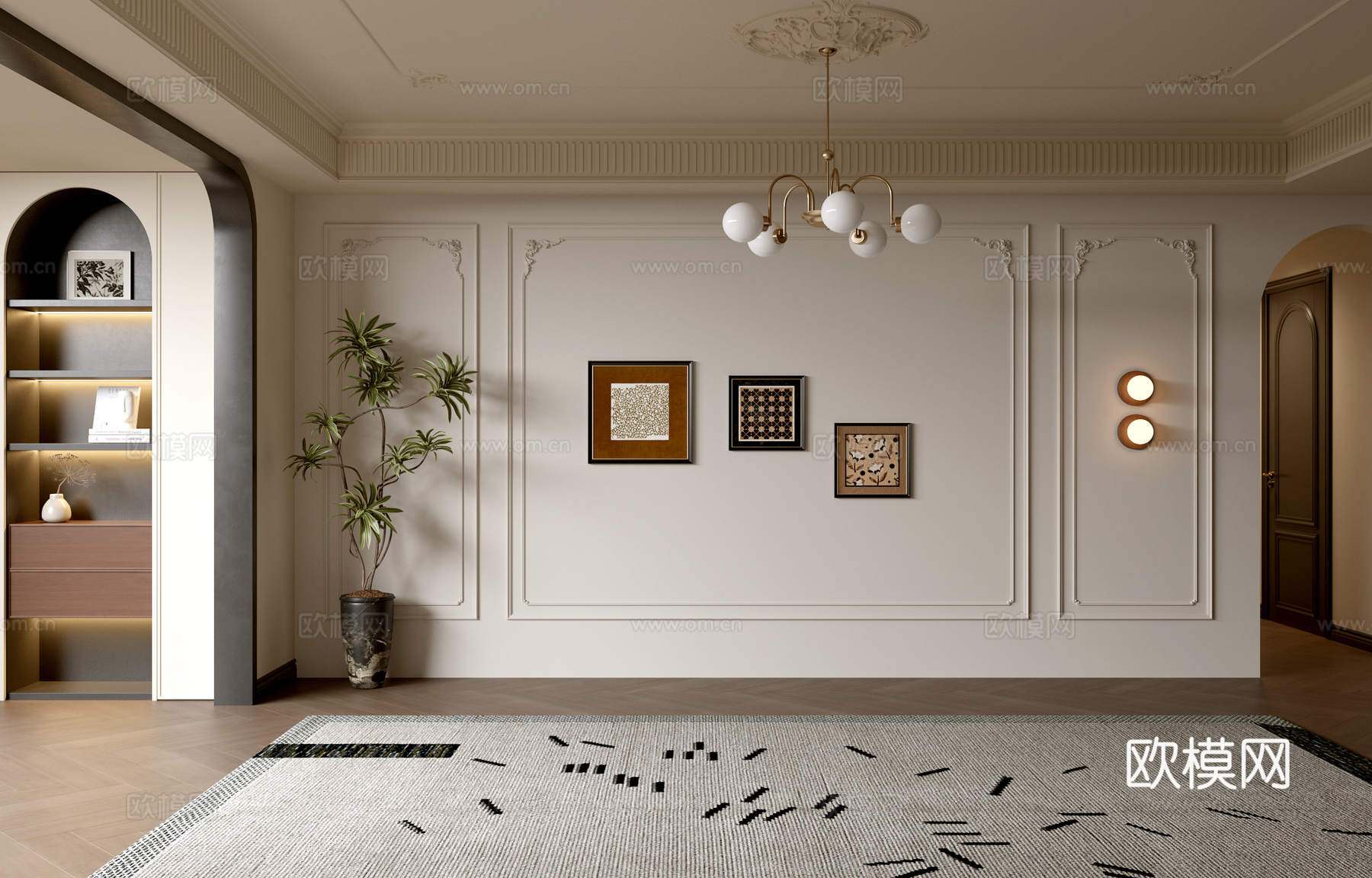 法式客厅 沙发背景 法式客厅背景 法式沙发背景墙 奶油客厅su模型