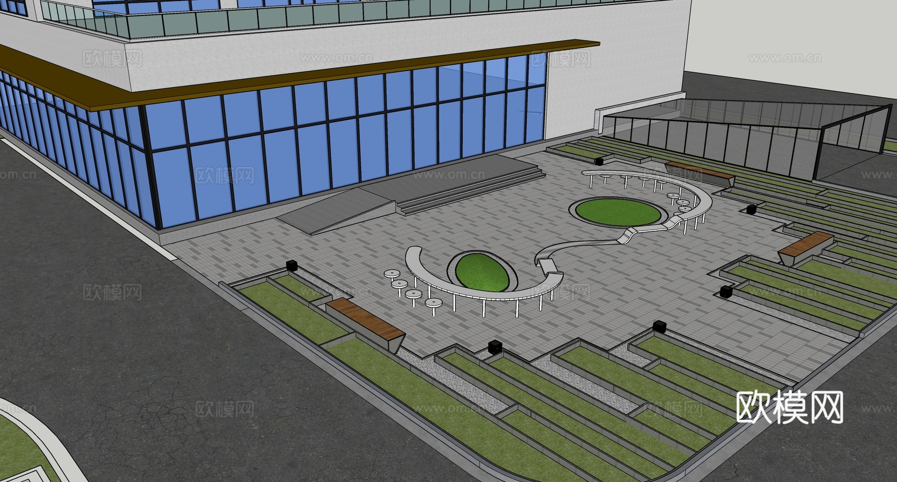 现代办公景观 户外座椅 户外吧台su模型