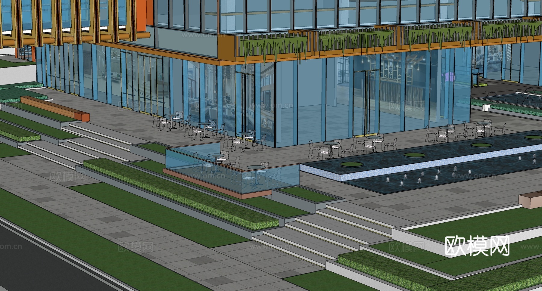 现代办公景观 办公商业景观 办公总部大楼su模型