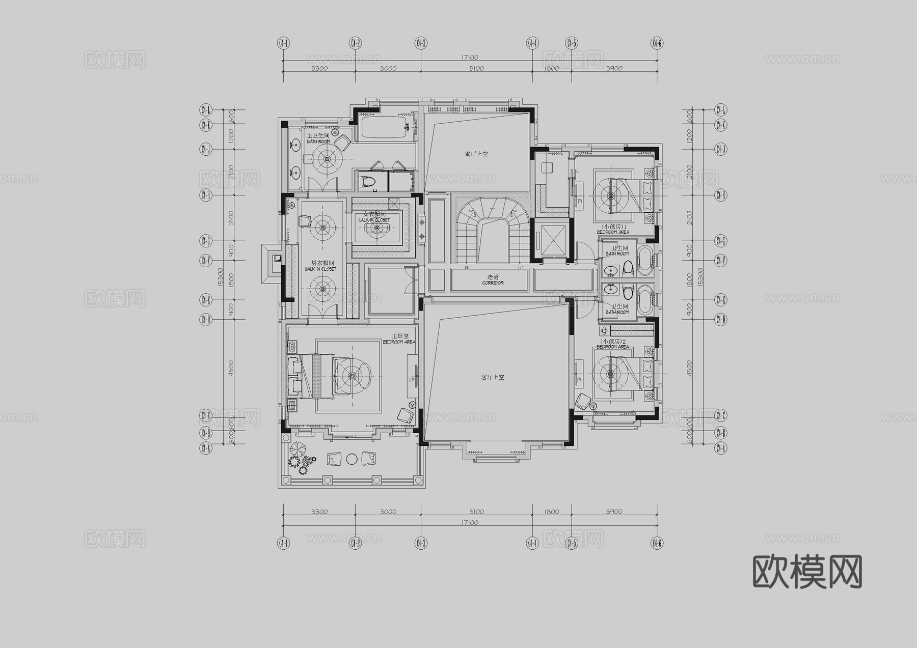 别墅豪宅大空间平面设计方案cad施工图