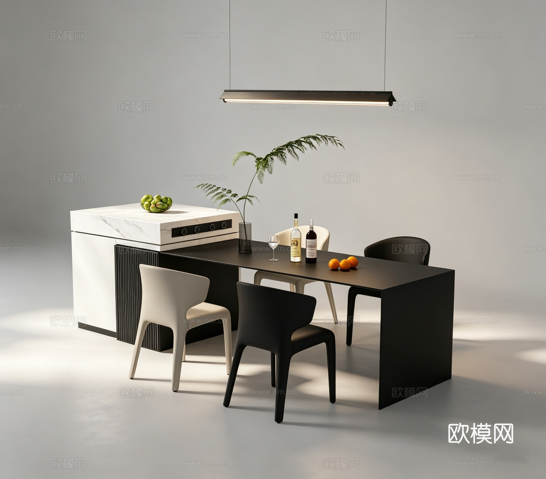 现代岛台餐桌su模型