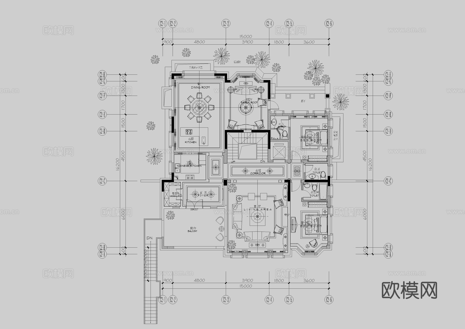 四层别墅豪宅平面图cad施工图