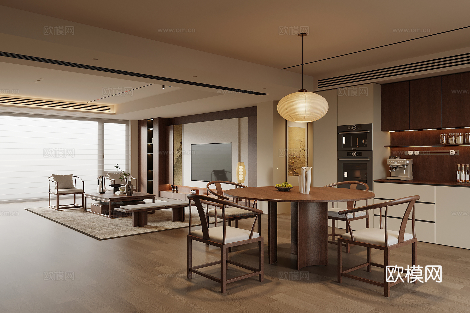 新中式中式宋式客餐厅 宋式风客餐厅su模型