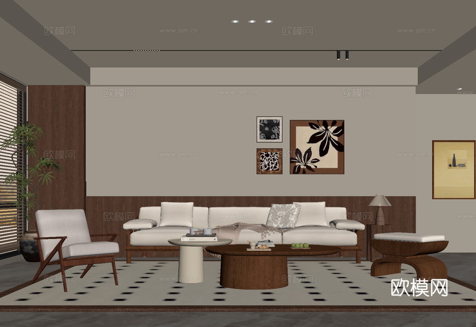 侘寂中古风客厅su模型