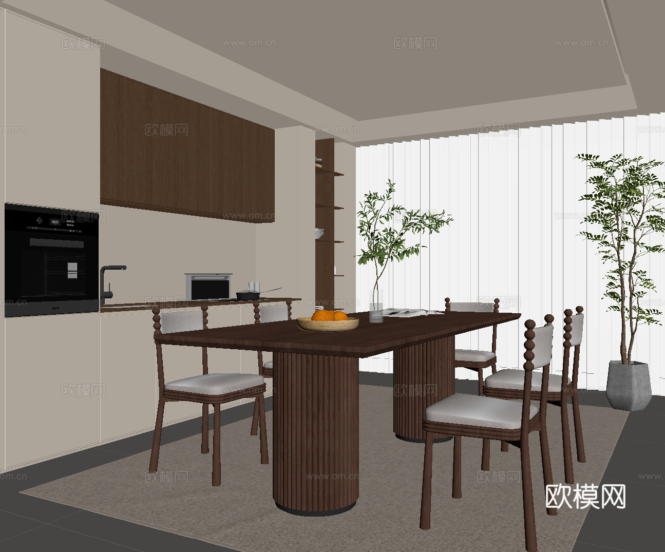 中古餐厅 餐桌椅 餐边柜su模型