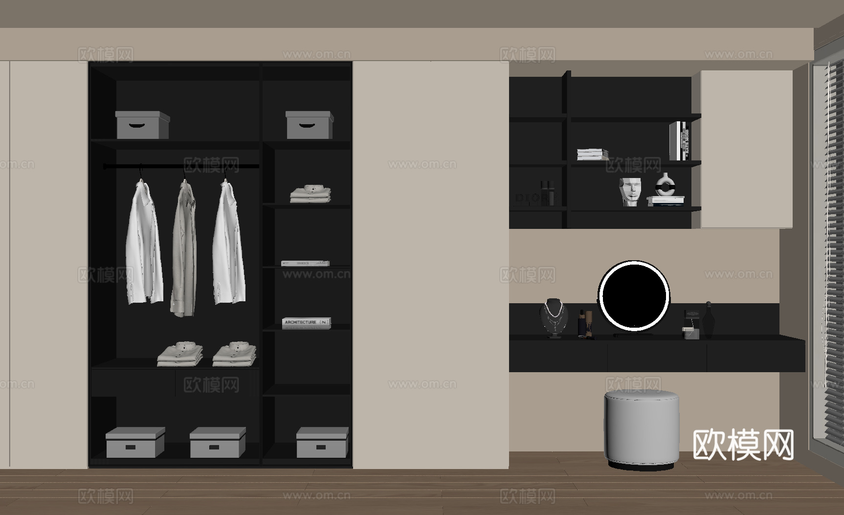 现代衣帽间 衣柜 梳妆台su模型