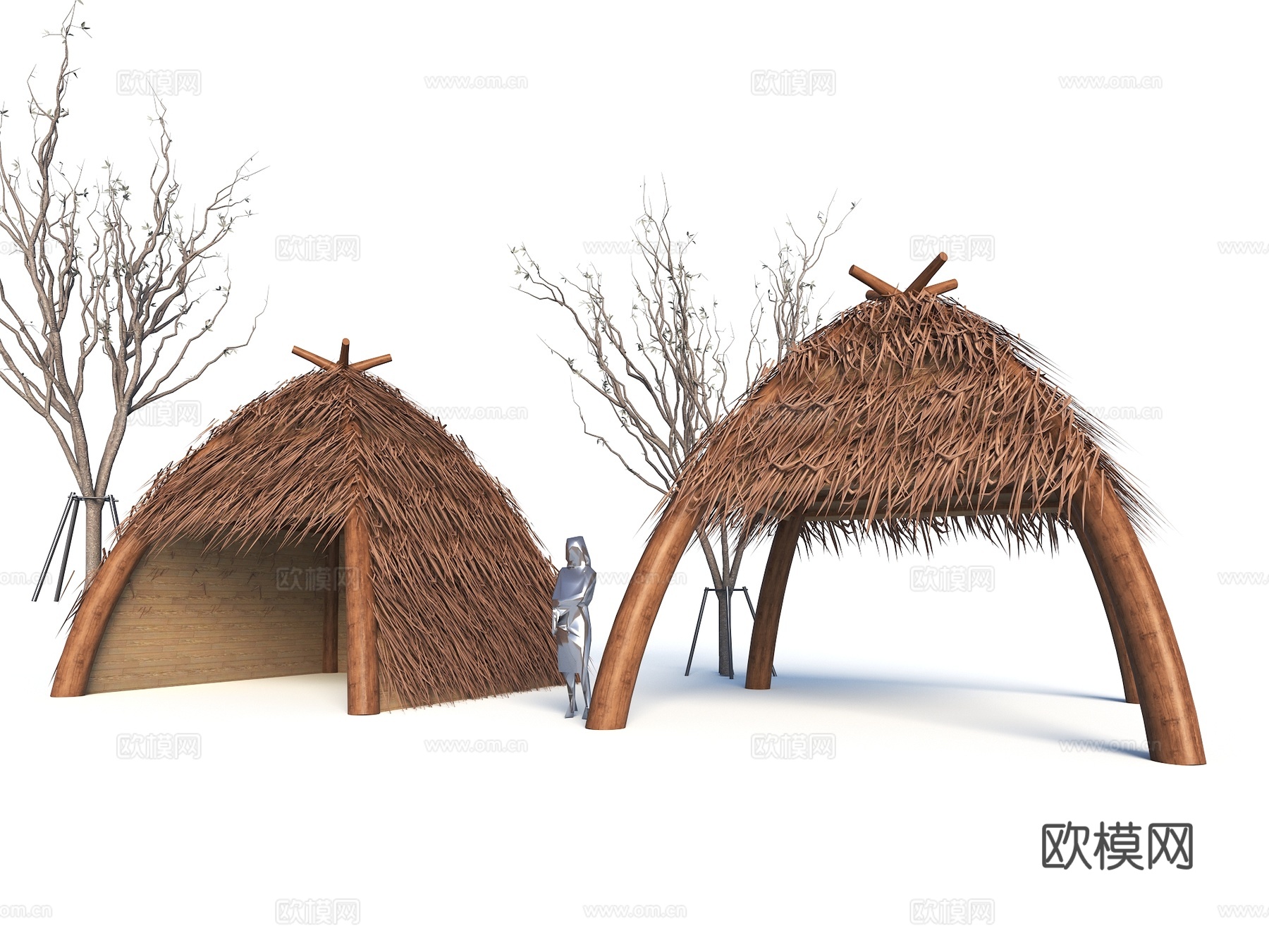 现代茅草亭 茅草亭 茅草构筑物 茅草休息廊su模型