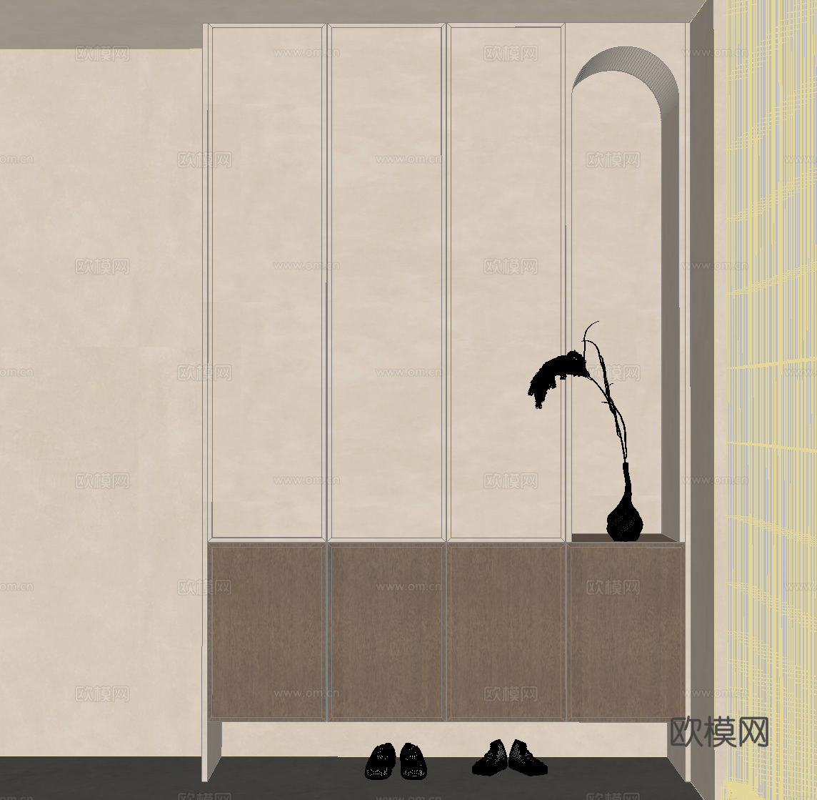 中古风鞋柜 侘寂风鞋柜su模型