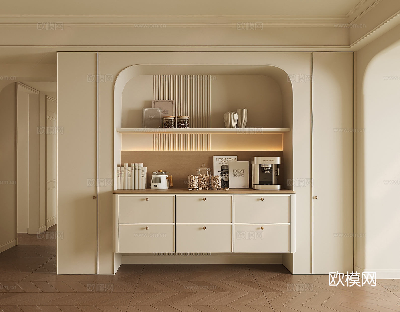 奶油风餐边柜3d模型