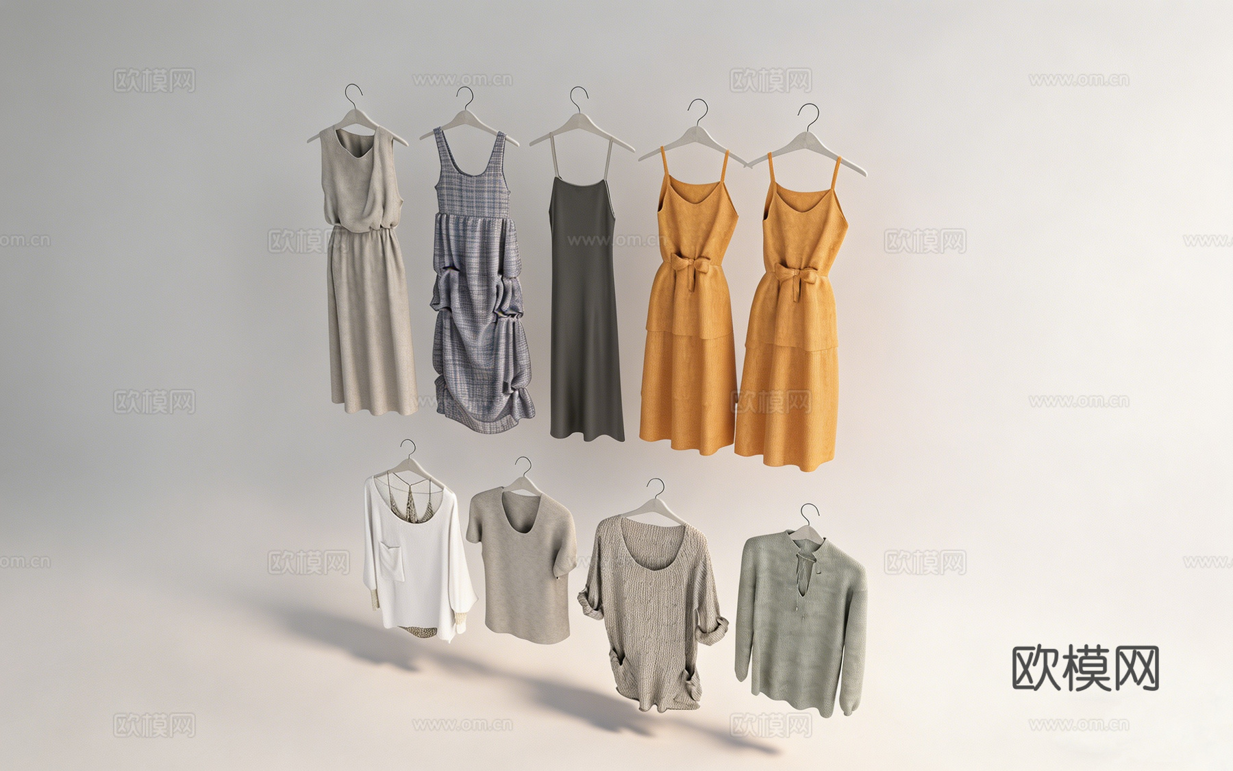 多款式日常简约服装  连衣裙上衣 女装 服装店陈列su模型