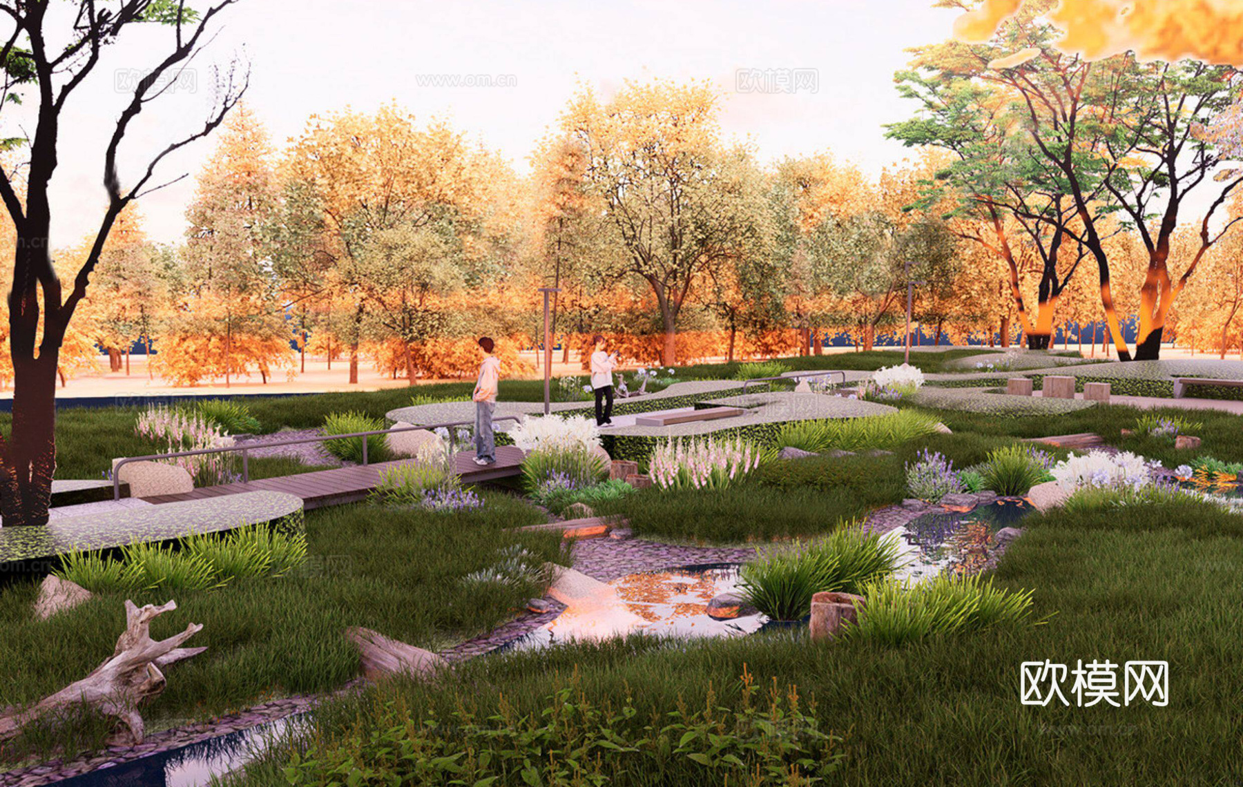 现代景观公园 公园景观 溪流小溪su模型