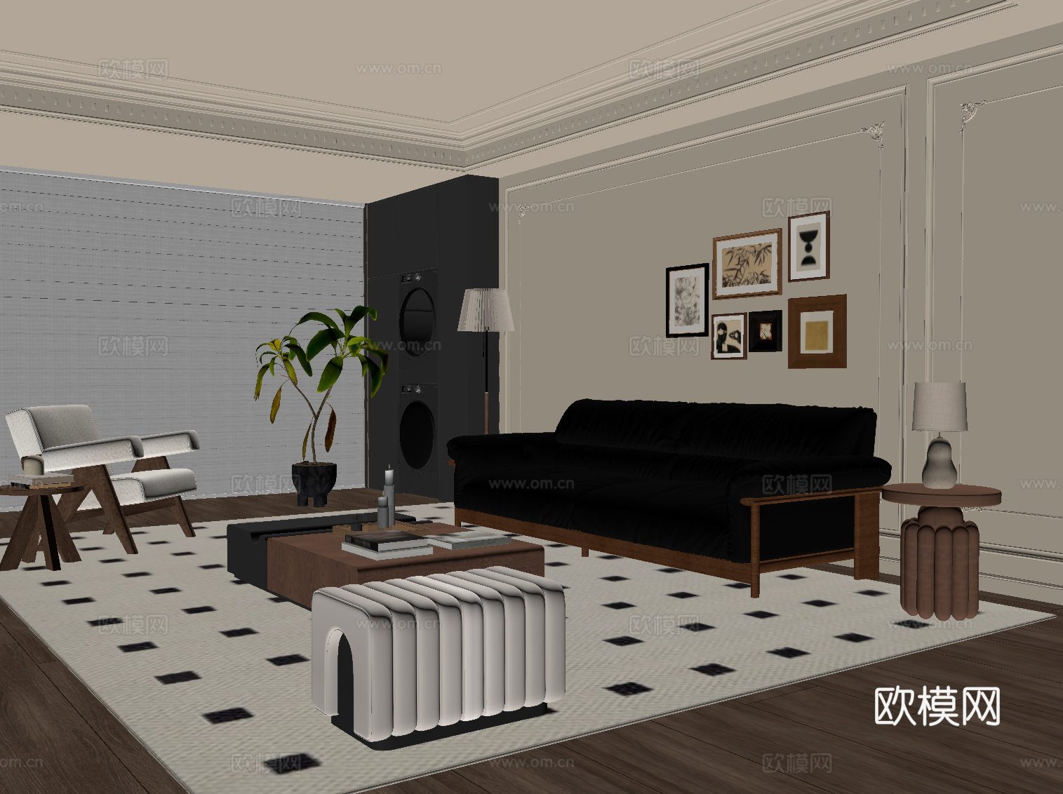 法式中古客厅 沙发茶几组合su模型