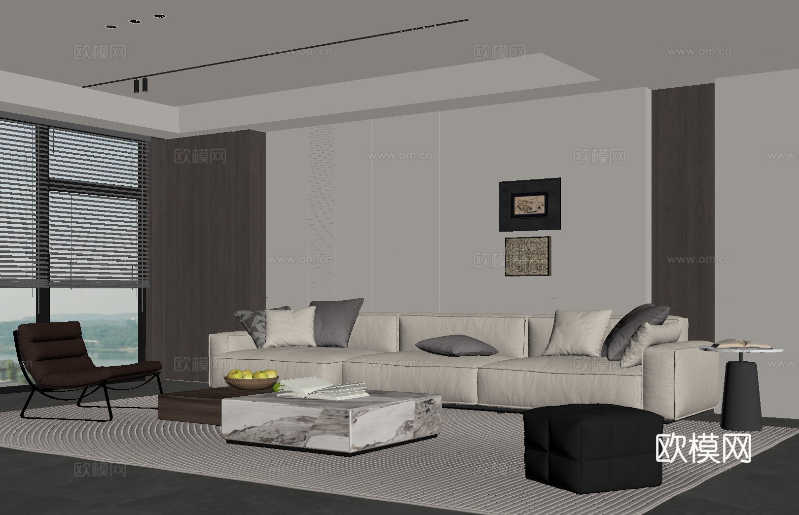 现代意式客厅 沙发茶几组合su模型
