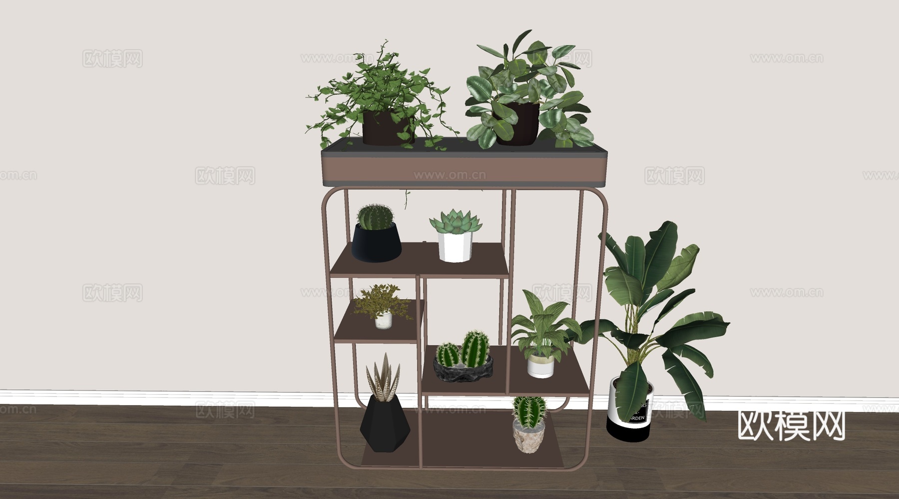 现代花架 置物架 盆栽组合su模型