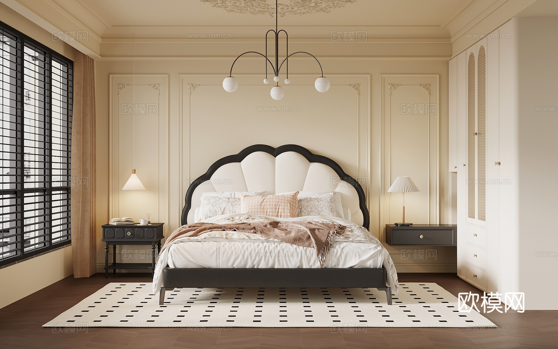 法式卧室 双人床 衣柜su模型