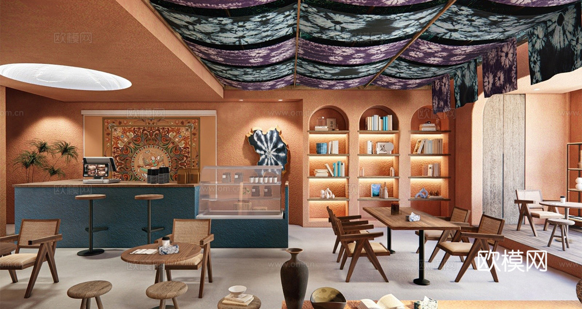 现代咖啡厅 特色餐饮 咖啡甜品 餐桌椅组合su模型