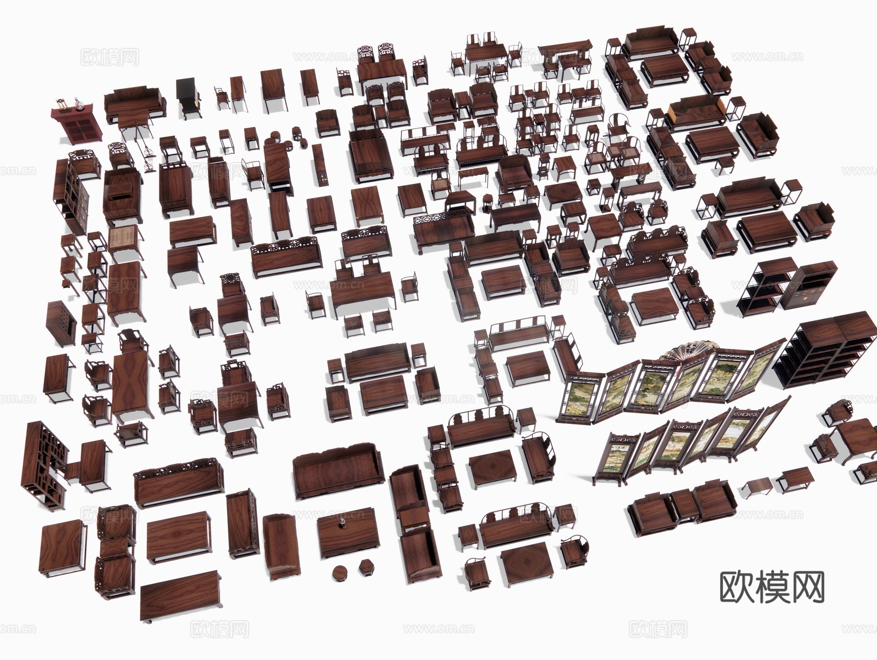 中式红木家具 传统实木家具 沙发茶几 太师椅 八仙桌古典家具su模型