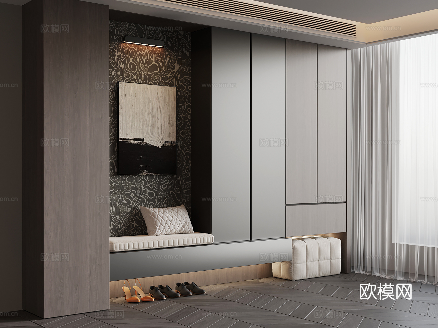 现代意式鞋柜 玄关柜su模型