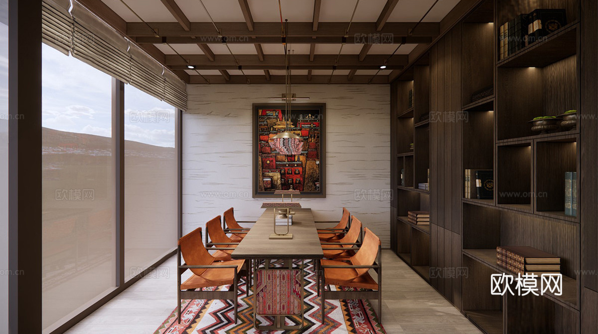 现代风格茶室 茶室包厢 茶桌椅组合su模型