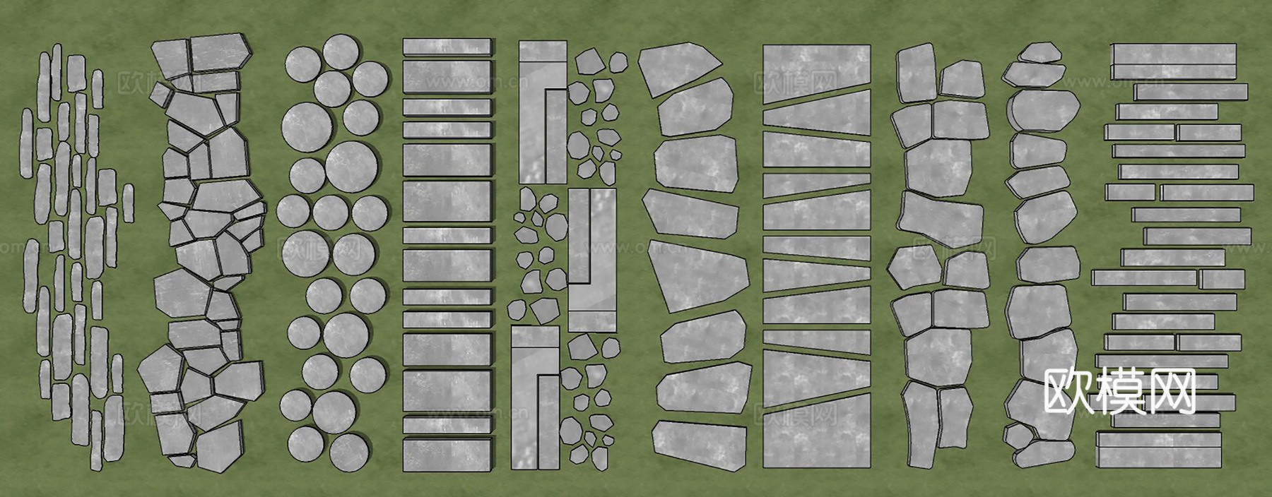 石材景观行走步道su模型