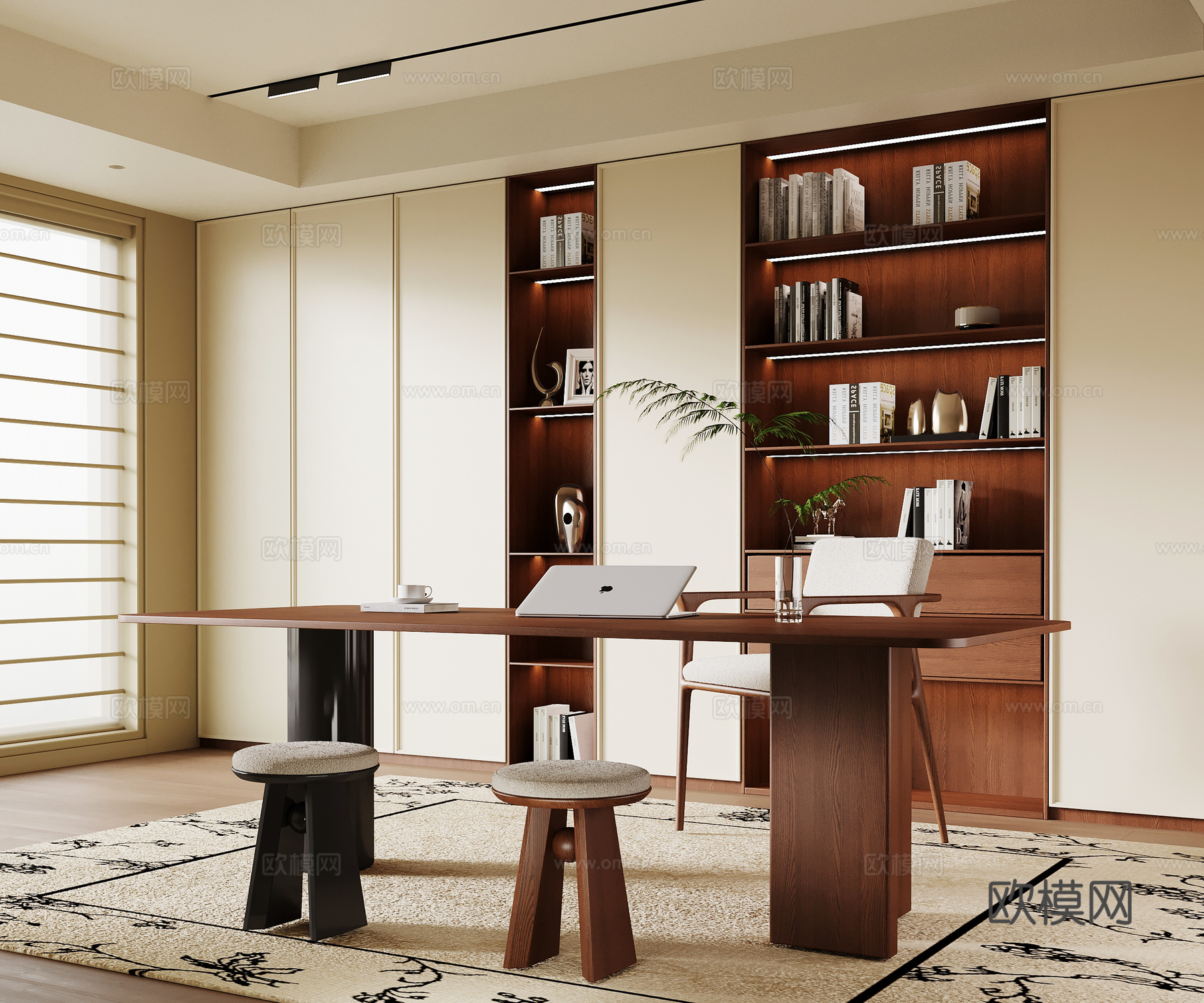 法式中古书房 书桌椅 书柜su模型