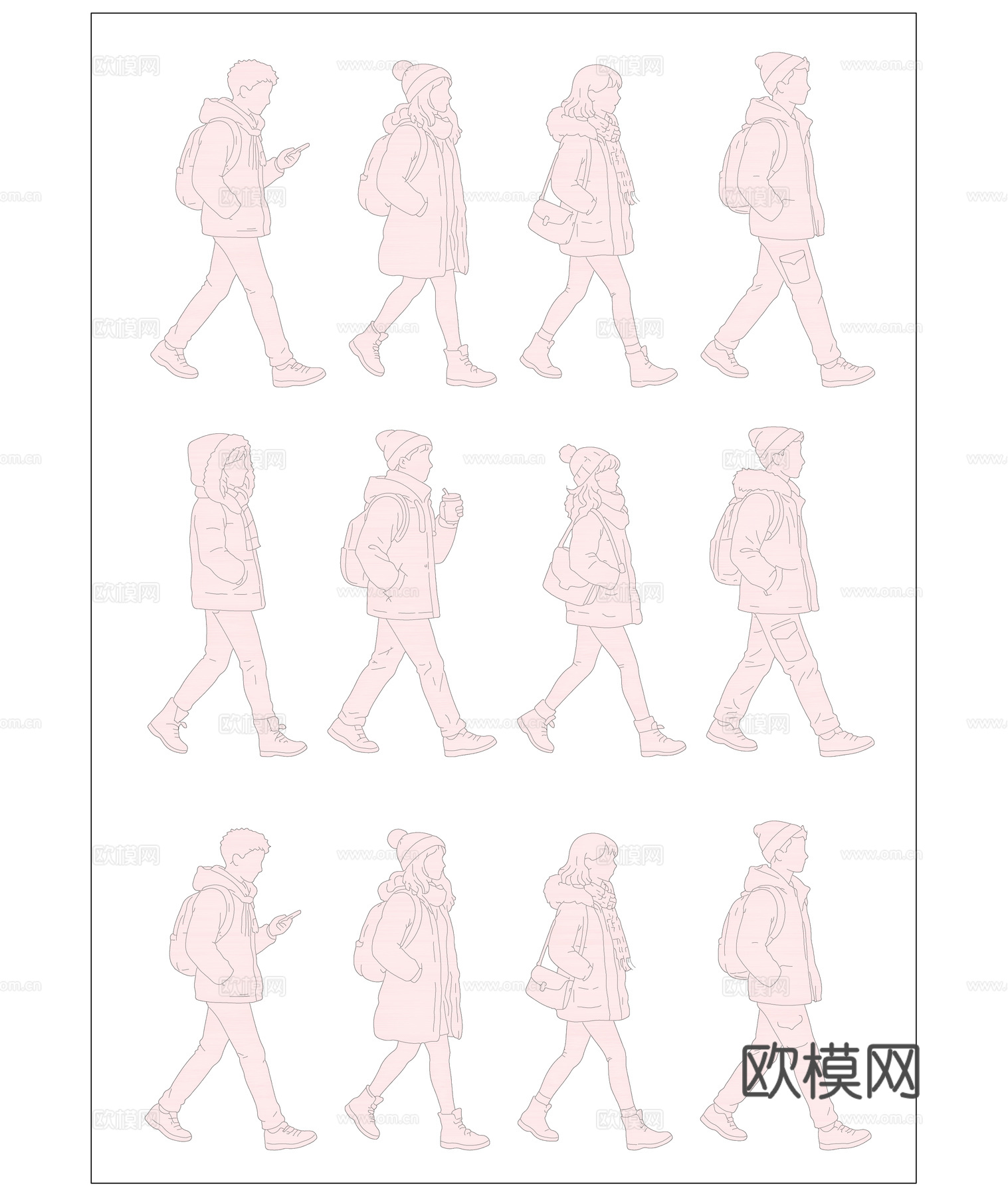 寒秋行姿 冬日步履 凉秋迈步 暮秋行影 冬行身姿cad施工图