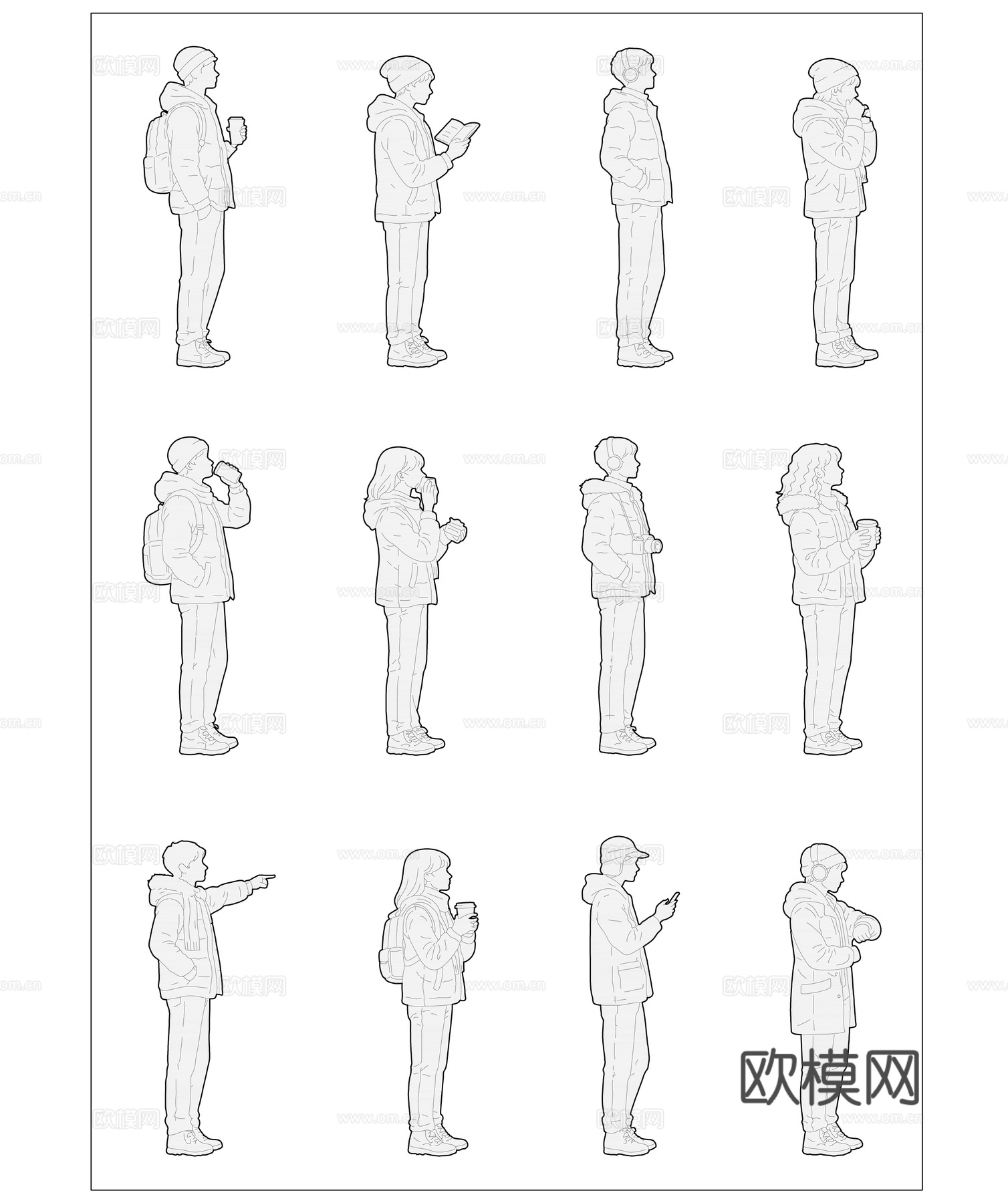 寒秋立影 冬姿剪影 暮秋站姿 凉冬身影 秋立剪影cad施工图