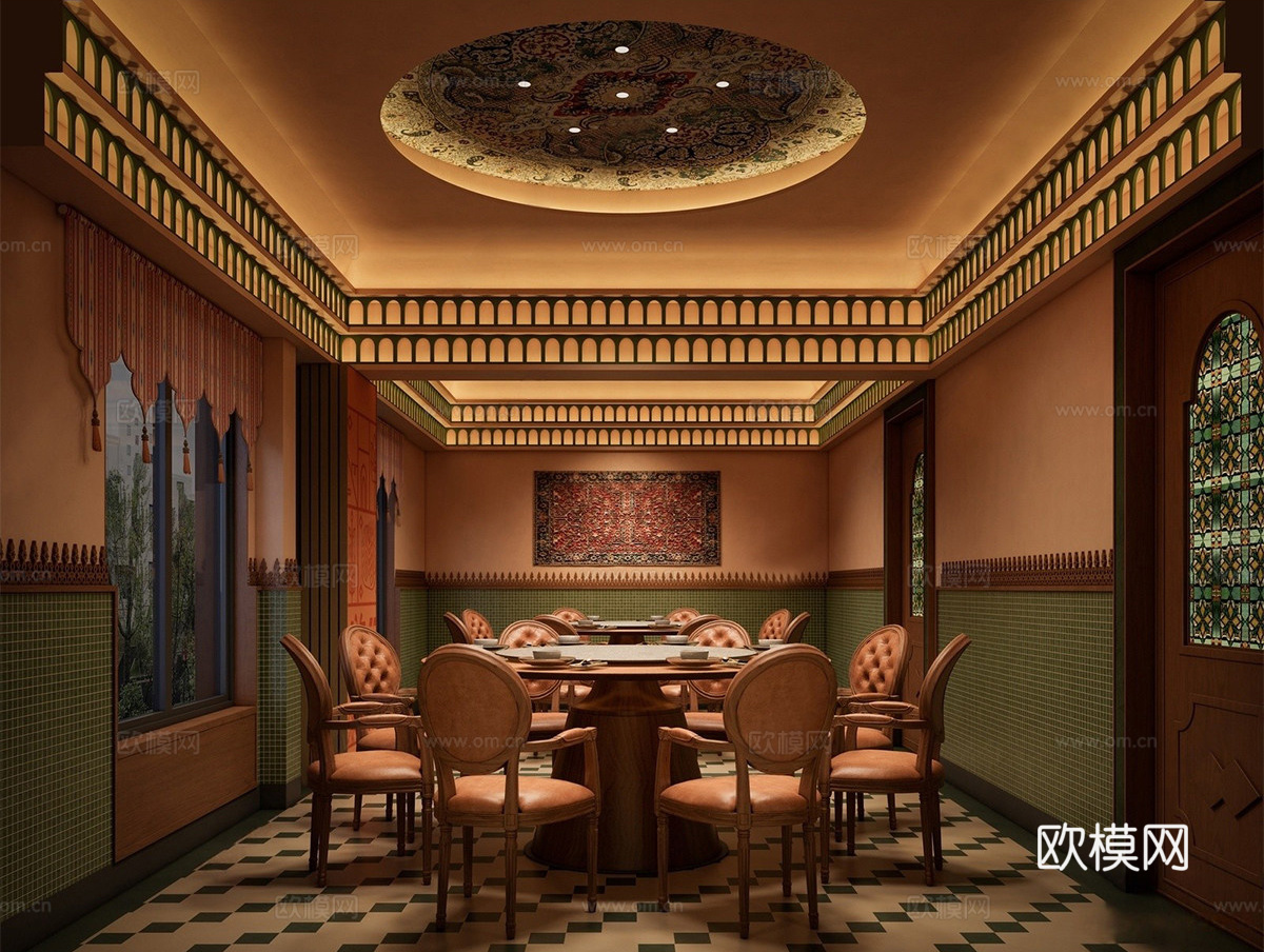 法式现代包厢 东南亚风格包间 新疆餐厅包间 酒店包厢 餐桌椅su模型