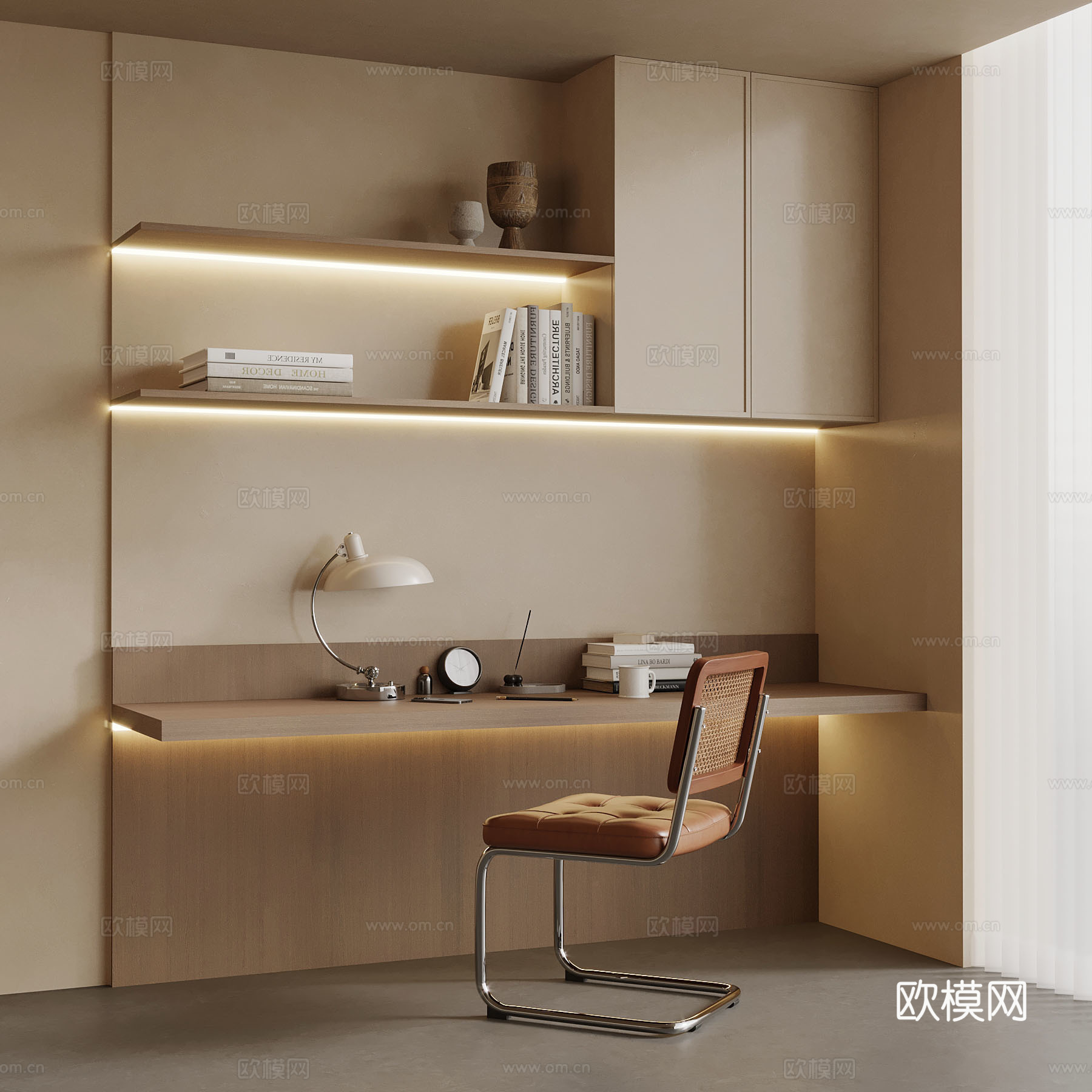 中古风书桌椅 书柜su模型