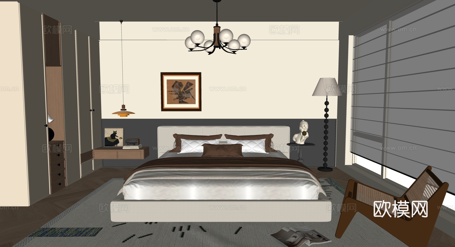 中古风卧室su模型