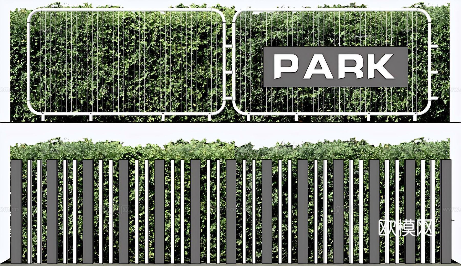 景观植物景墙su模型