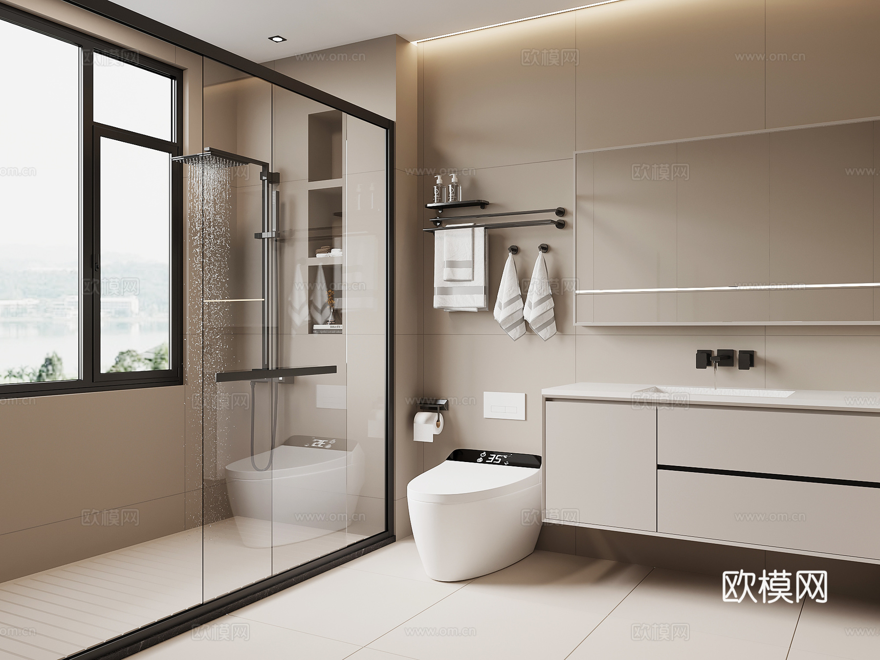 现代卫生间 干湿分离卫生间su模型