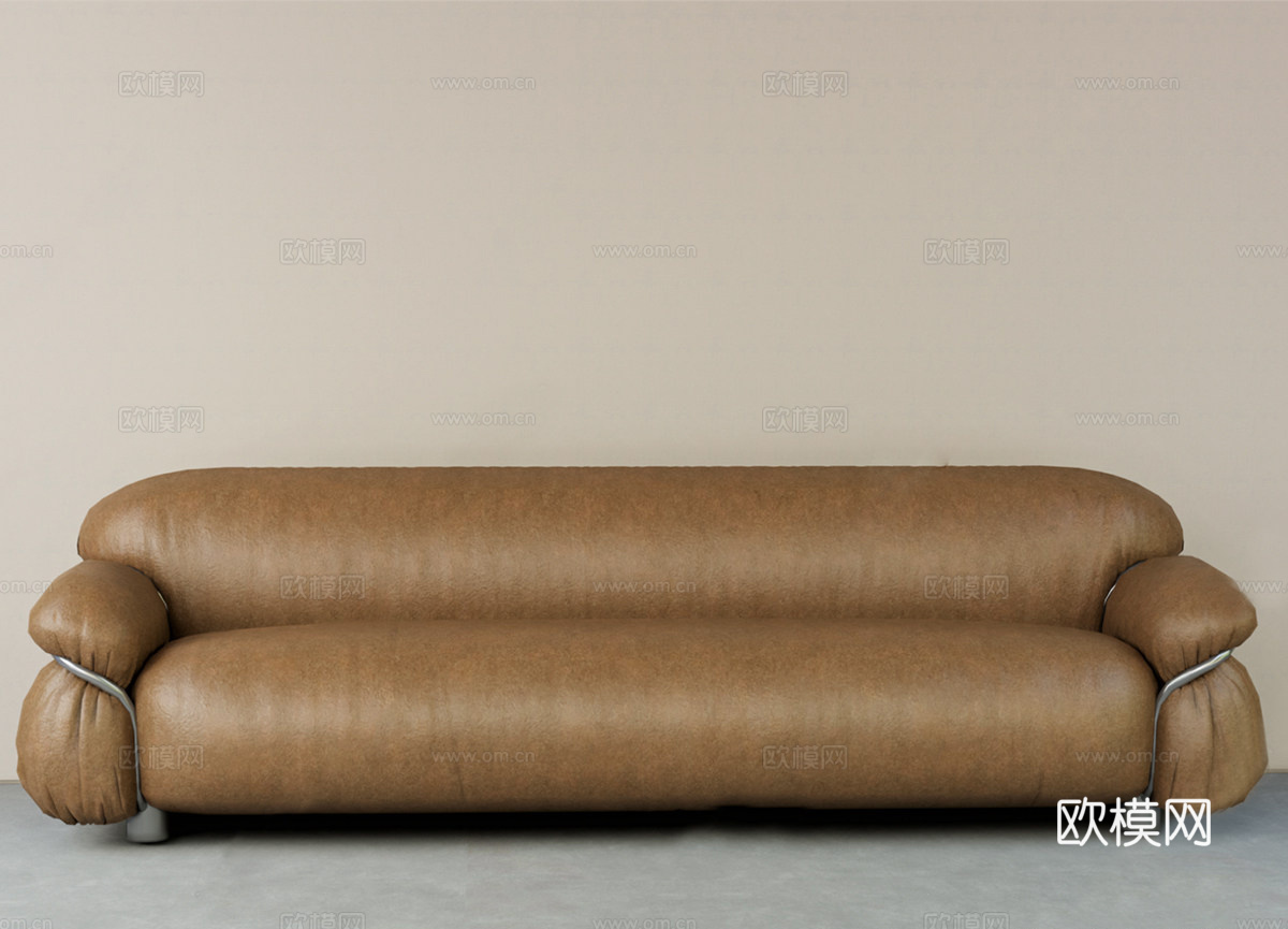 现代中古多人沙发 金属皮革沙发 非转角 金属su模型