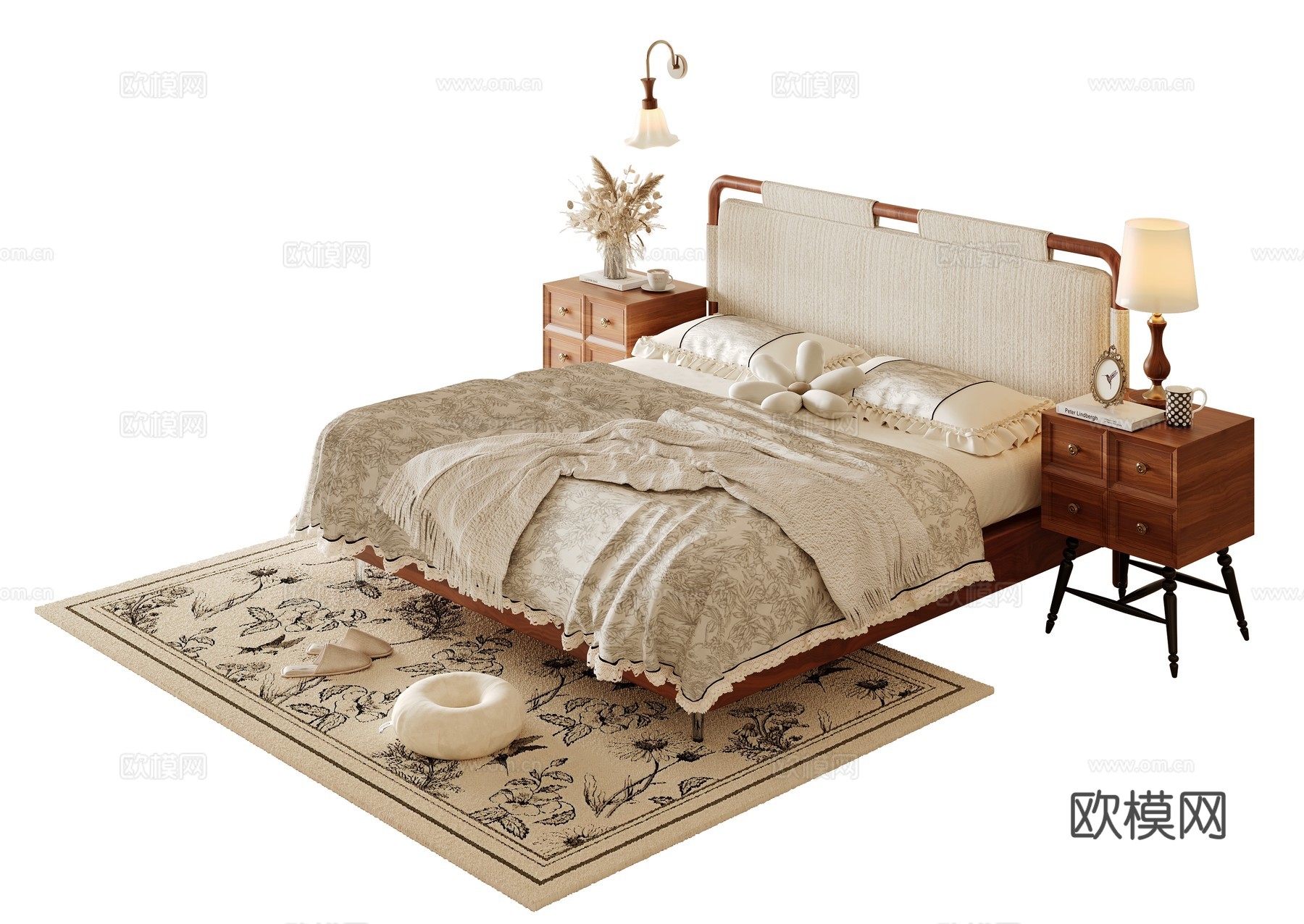 法式中古风双人床su模型