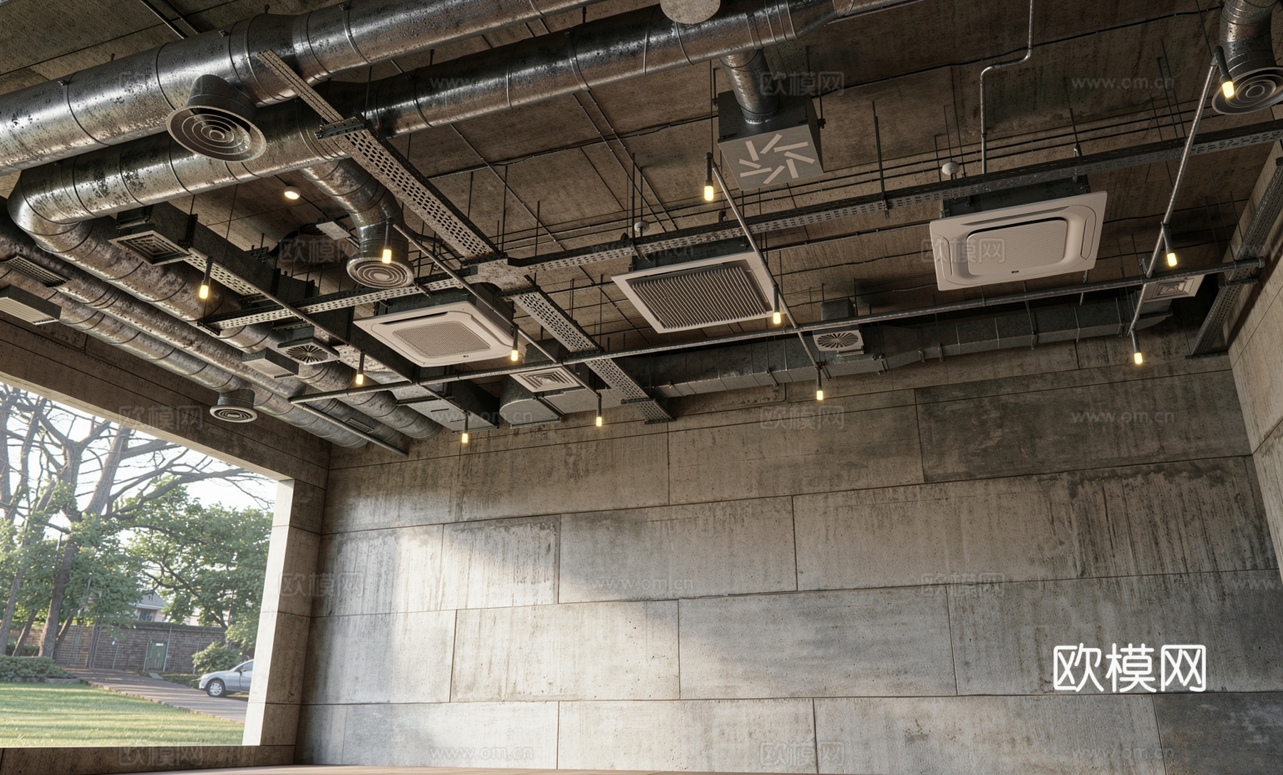 工业风空调管道   消防管道su模型