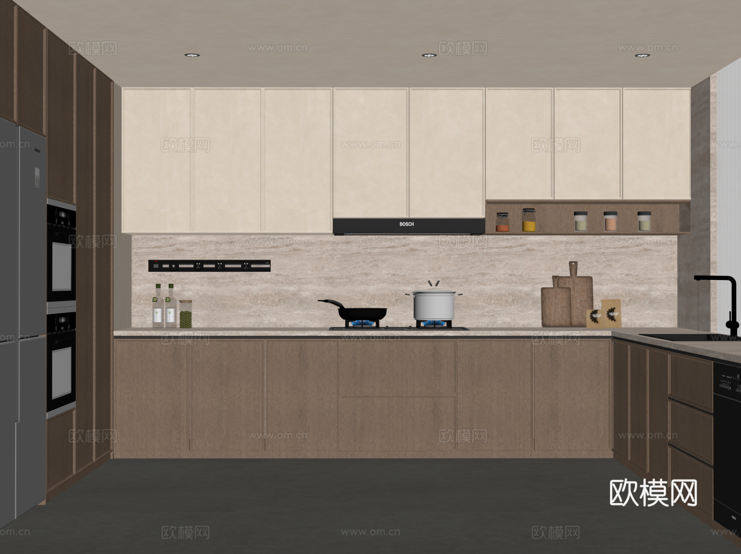 中古风厨房 侘寂风厨房su模型