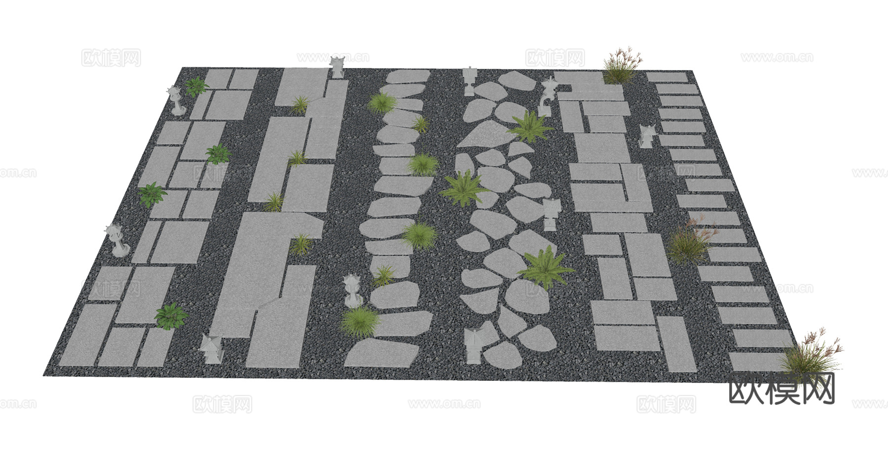 石材景观行走步道su模型