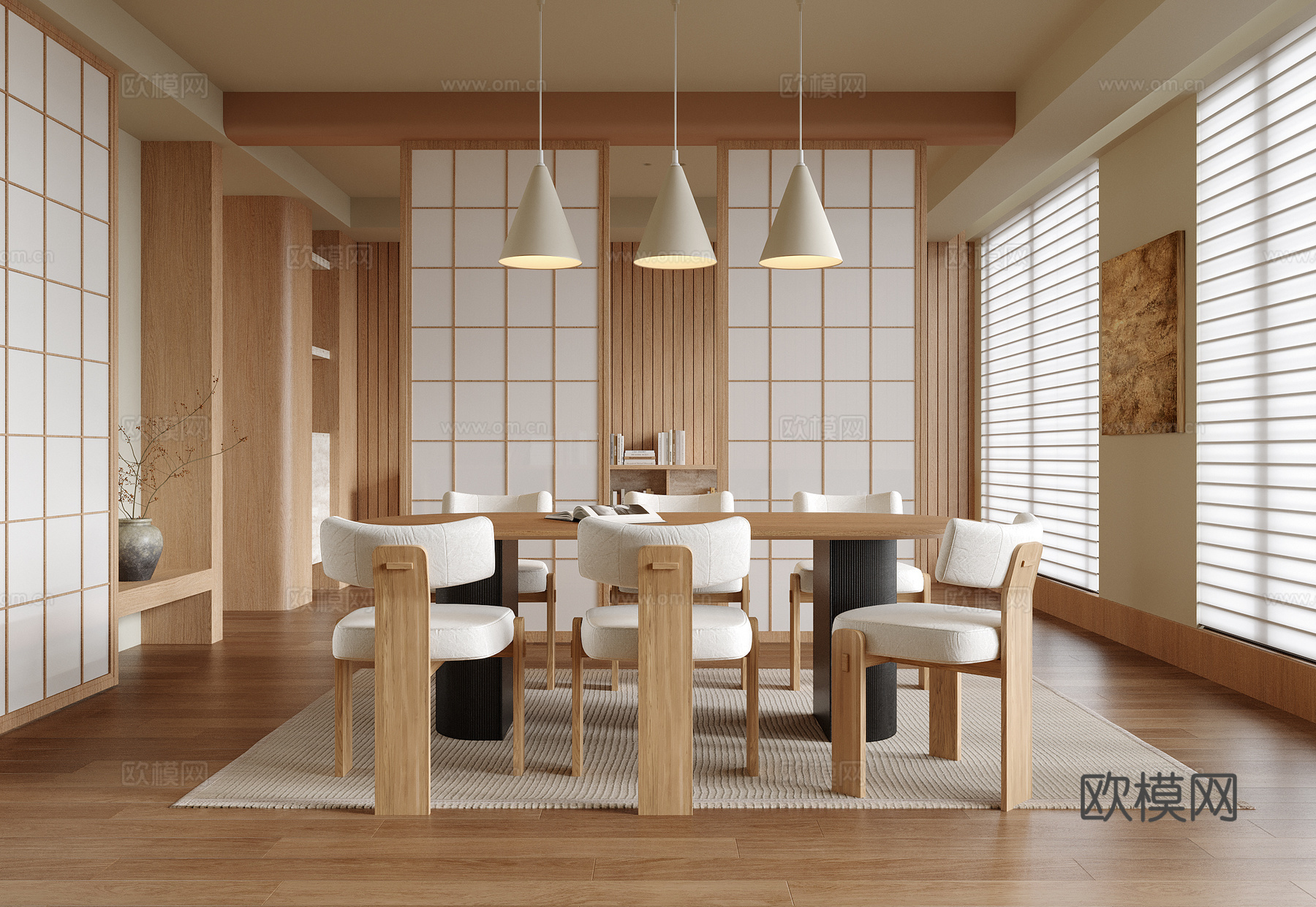 现代餐厅 餐桌椅 餐厅吊灯su模型