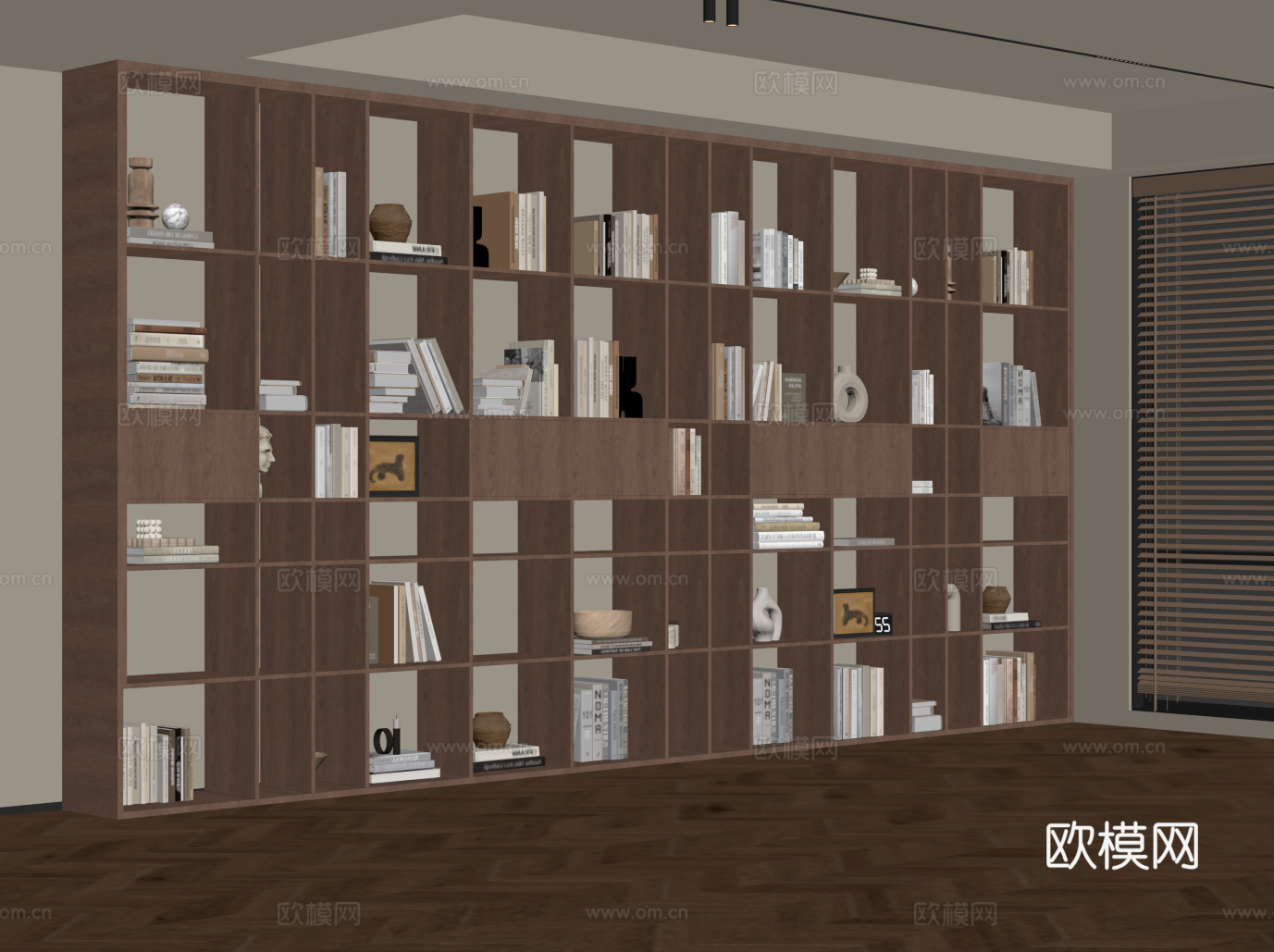 现代中古风书柜 通顶柜su模型