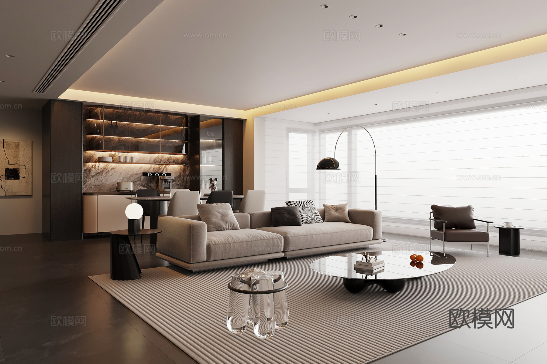 现代意式客餐厅 现代意式客餐厅 客厅 餐厅su模型