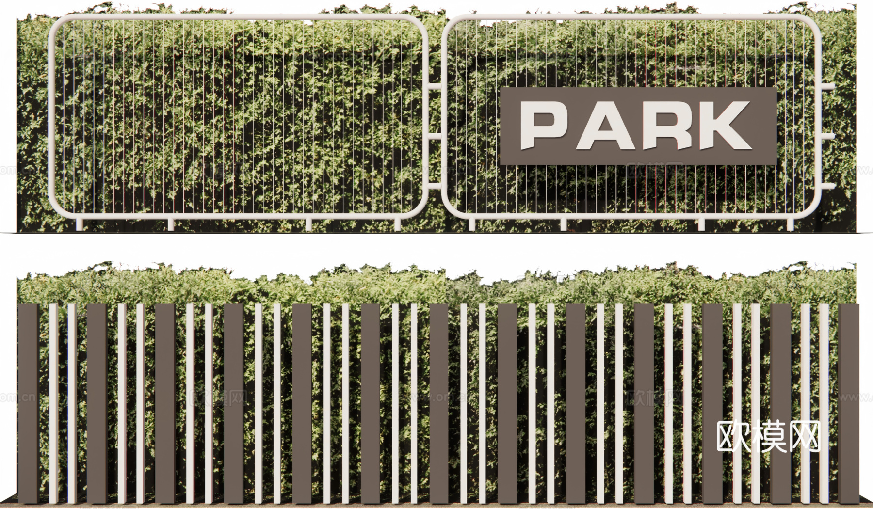 景观植物景墙su模型