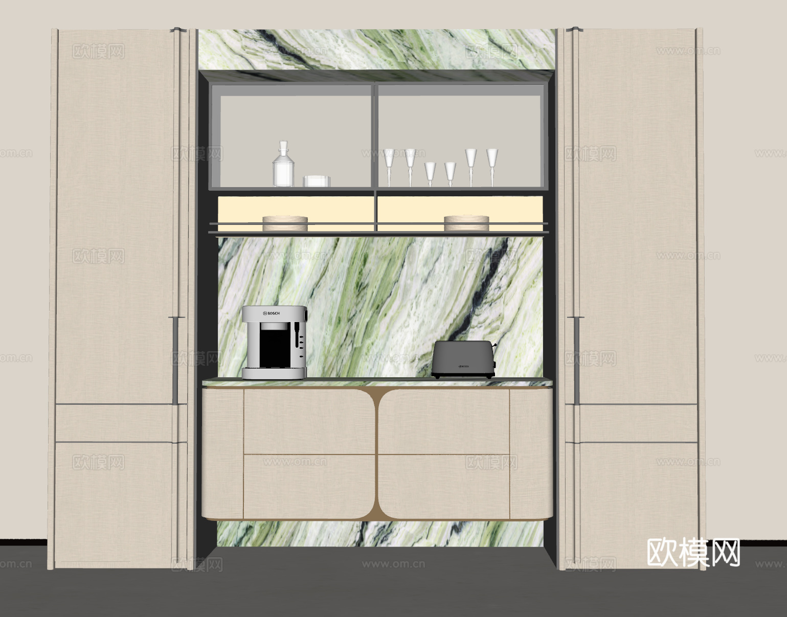 轻奢餐边柜 酒柜餐边柜 备餐柜餐边柜su模型